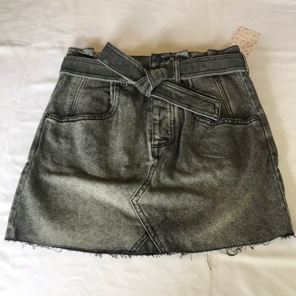 Free People East of Eden Mini Skirt Washed Black Denim size 26 NWT